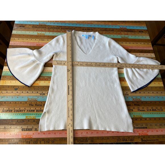 DRAPER JAMES S Ivory Bailey Peplum Sleeve Sweater Women's Pullover V-Neck Shirt - Picture 11 of 12